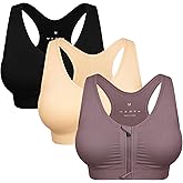 Women's Zip Front Sports Bra Wireless Post-Surgery Bra Active Yoga Sports Bras