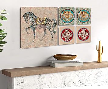 TIED RIBBONS Set of 5 Decorative Canvas Painting Stretched with Wooden Frame on Back for Bedroom Office Dining Hall Living Room Drawing Room Decoration