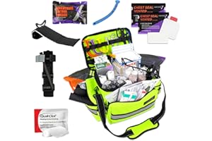 LIGHTNING X PRODUCTS Lightning X Mid-Sized First Responder EMT Bag | LXMB25 | Fully Stocked w/ 248+ First Aid Supplies + Trauma Pak w/C.A.T. Tourniquet & QuikClot - Fluorescent Yellow