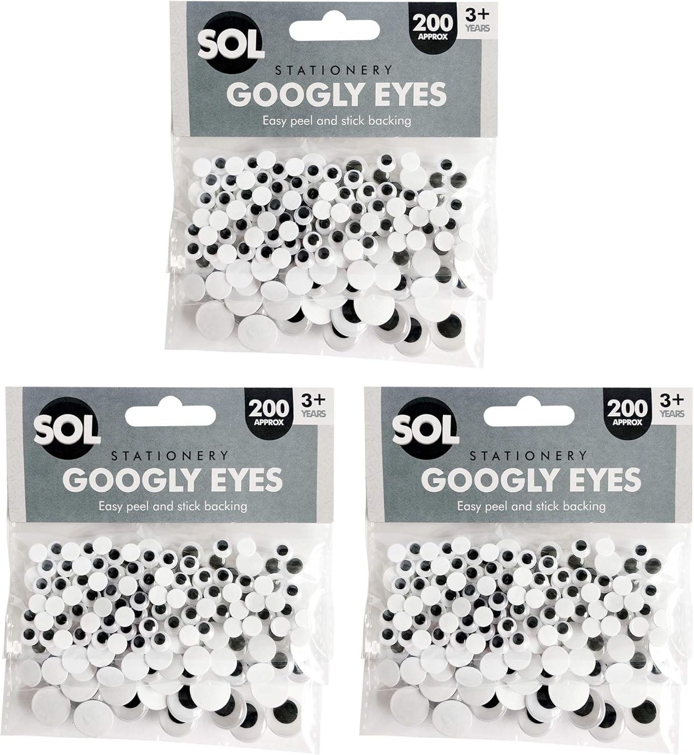 SOL 600pk Googly Eyes Self Adhesive, Small & Medium Eye Stickers, Assorted Sizes for Crafts DIY Projects, Sensory Toys