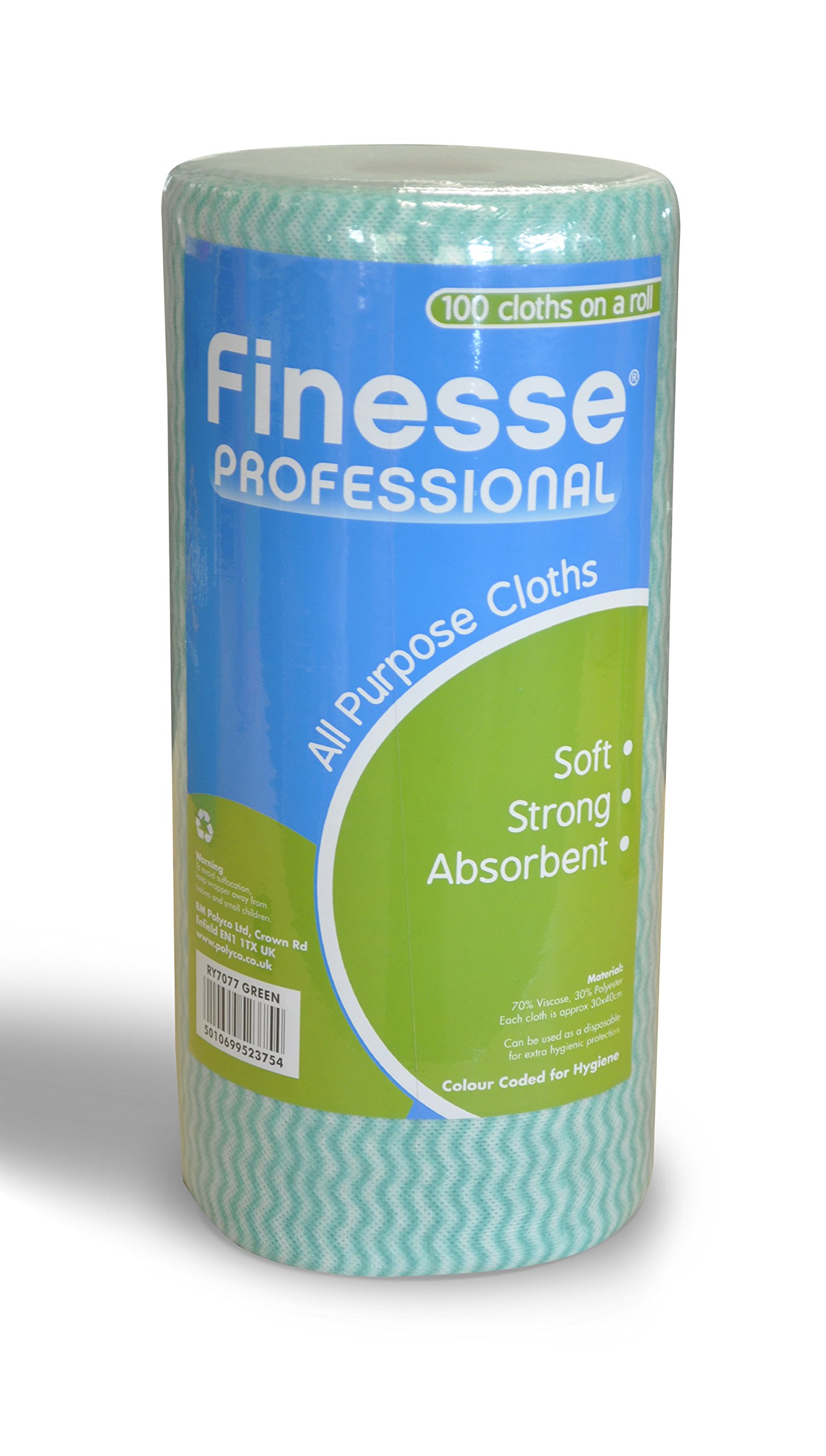 Finesse Professional All Purpose Cloths, Roll of 100 | Soft, Strong and Absorbent | Green
