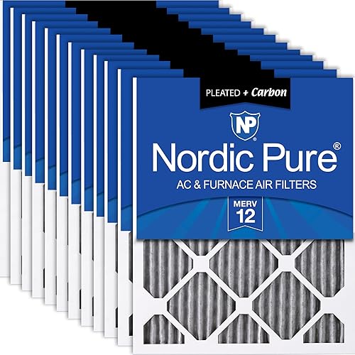 Nordic Pure 20x25x1 (19 1/2 x 24 1/2 x 3/4) Furnace Air Filters MERV 12 Pleated Plus Carbon 12 Pack