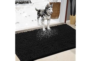 IM HOME Durable Chenille Absorbent Outoor Doormat 36" x 60", Muddy Washable Door Mats for Dog Non Slip Indoor Doormat Front Inside Doormat for Entryway, Mud Dog Paws, Patio Black