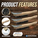TDBS Wooden Handle 4 Row Steel Wire Brush Set with Scraper – 3 Pack view 4