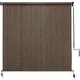 Amagenix Outdoor Roller Shades 8'(W) X 8'(H), Exterior Cordless Patio Shades Roll Up Outdoor Blinds with 90% UV Protection, Two-Section Poles with One-Piece Fabric, Mocha