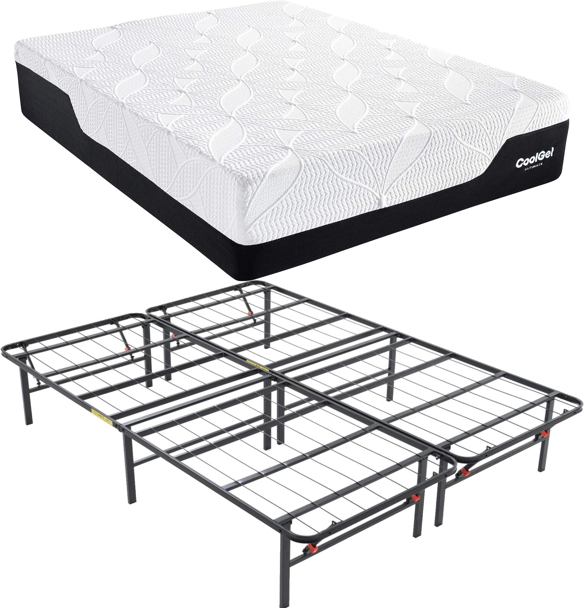Classic Brands Cool Gel 2.0 Chill Memory Foam 14-Inch Mattress with Hercules Heavy-Duty 14-Inch Platform Metal Bed Frame and BONUS Pillow, King
