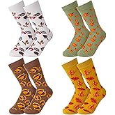 Geyoga 4 Pairs Thanksgiving Socks Women Autumn Fall Turkey Maple Pumpkin Mushroom Crew Sock for Thanksgiving Birthday Gift