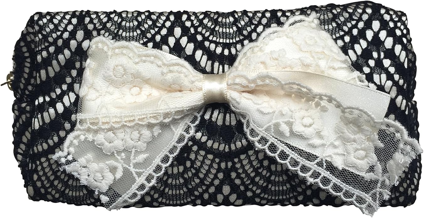 Ajmstyle レース リボン 化粧 ポーチ メイクポーチ コスメポーチ 小物入れ 内ポケット 有り プレゼント 348 ブラック Ajmstyle ポーチ Amazon
