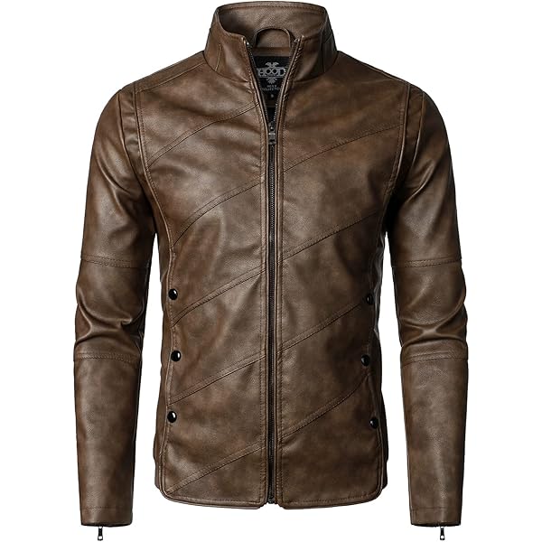 LP-FACON Mens Capsule Logo Pill Biker Bomber Faux Leather