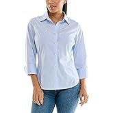 Zac & Rachel Womens 3/4 Sleeve Poplin Shirt with Fashion Details and Knit Insert for Comfortable Fit