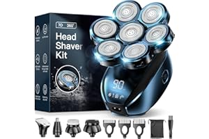 CYRUZI Head Shavers, Upgraded 5-in-1 Electric Razor for Bald Men, 7D Floating Shaving Rotary Shaver Grooming Kit, IPX7 Waterproof Wet/Dry LED Display USB Rechargeable