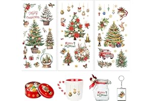 Joeyan Christmas Rub On Transfers for Crafts and Furniture,5.5''x11.4'' Christmas Tree Stickers Transfer Decals,3 Sheets DIY Home Decal on Wood Glass Metal Canvas Porcelain Paper Plastic Cloth