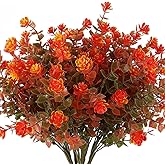 RECUTMS 8 Bundles Artificial Fall Flowers No Fade Faux Autumn Plants, Fake Indoor Outdoor Greenery Decorations for Thanksgiving Christmas Wedding Party Home Garden Fireplace Décor (Green Orange)