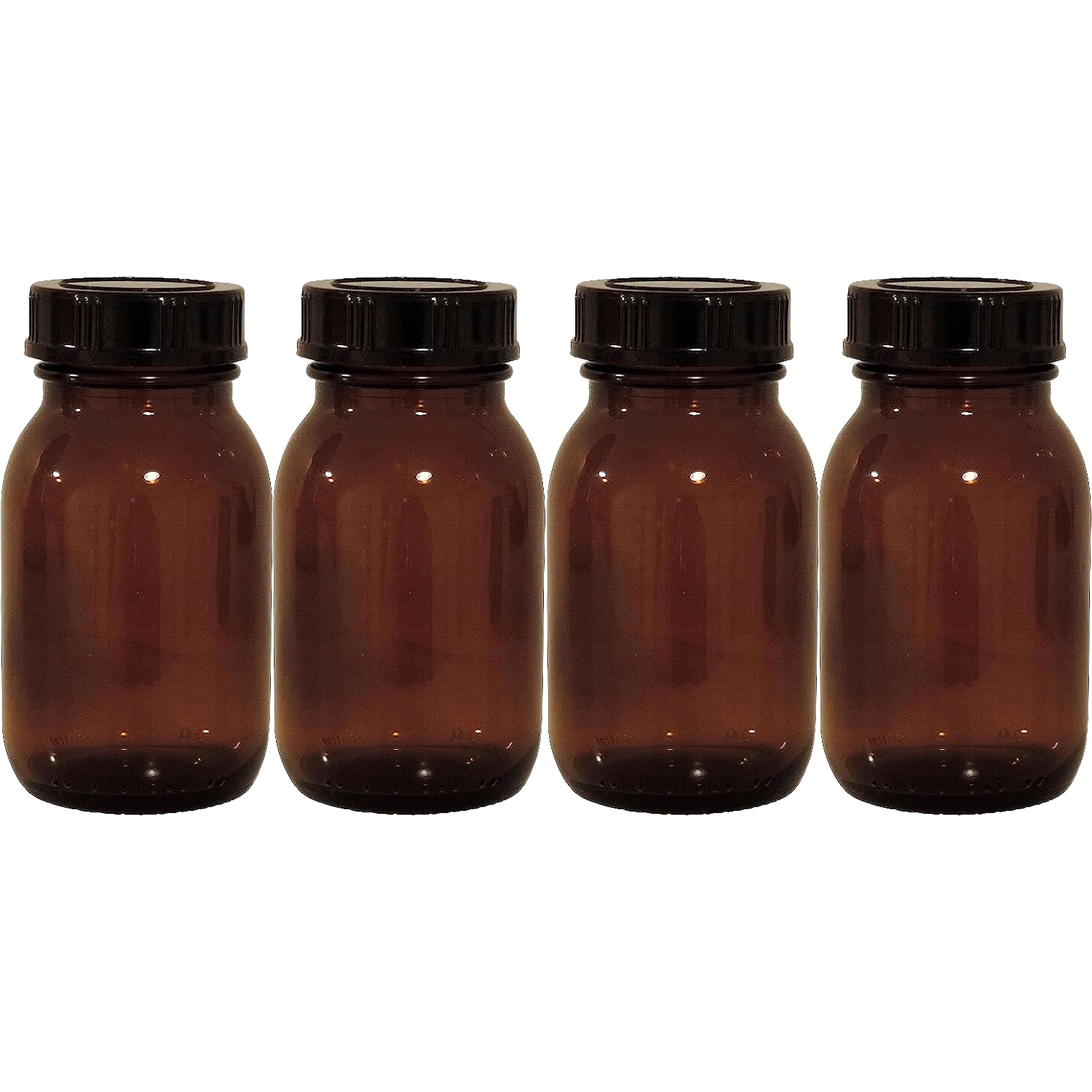 Mikken – Brown Apothecary Jar Set Including Screw Cap and Labels Made in Germany, 4 x 125 ml, Brown