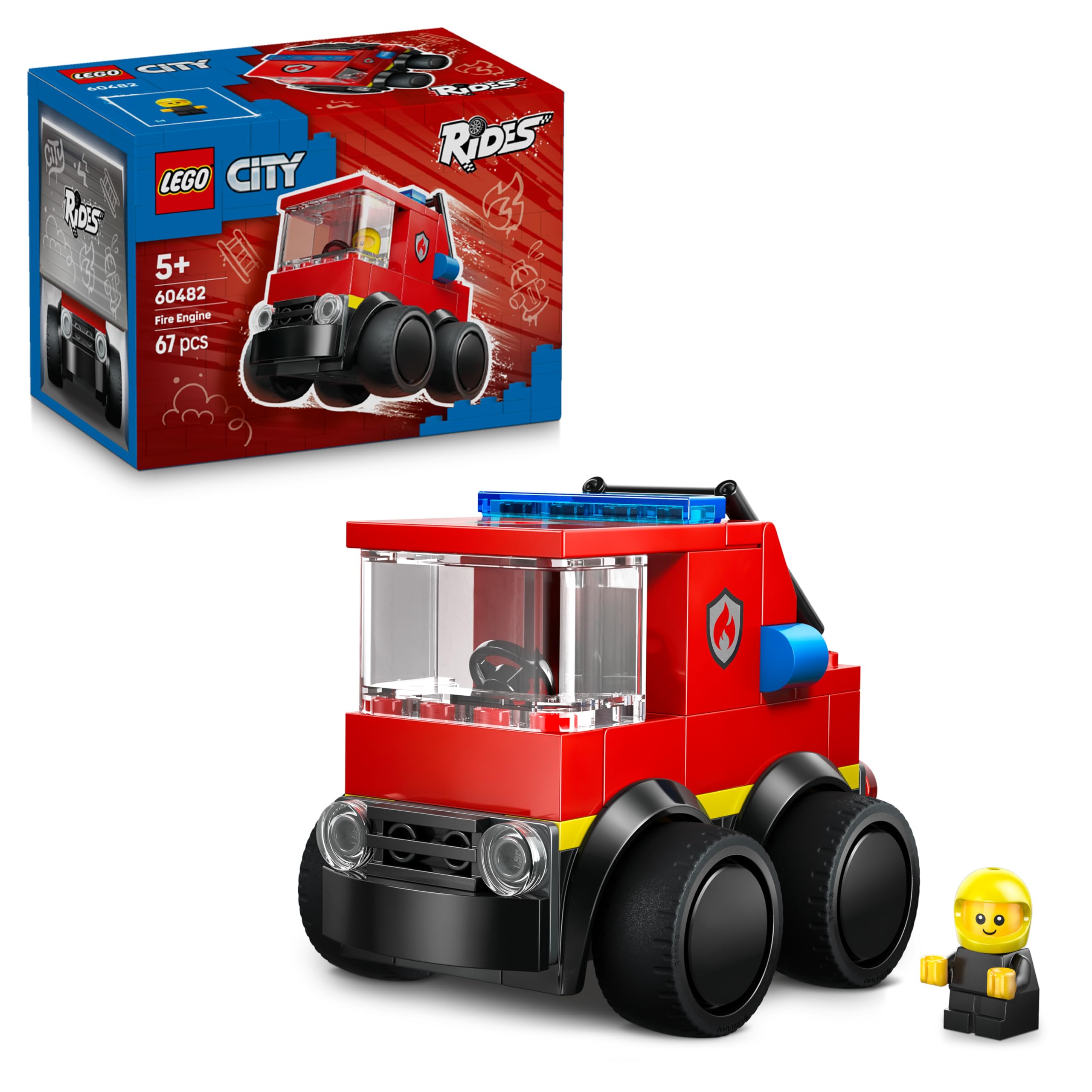 LEGO City Coole Flitzer – Löschauto - Spielzeug Feuerwehrwagen - Bauset für Fahrzeuge mit Junior Feuerwehrmann Minifigur - Mitgebsel für Partys - Kleines Geschenk für Jungen ab 5 Jahren - 60482