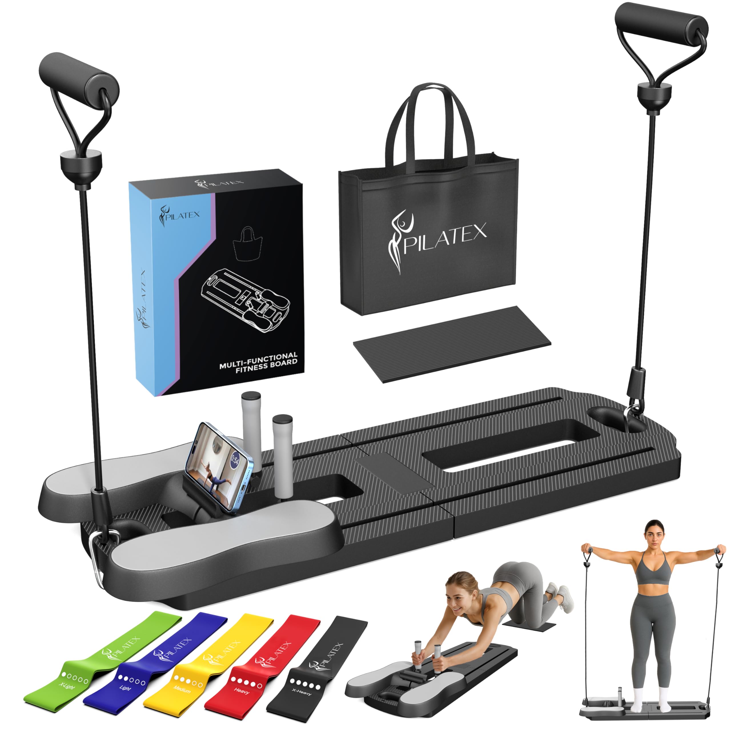 Photo 1 of ***MISSING PARTS***
PILATEX Pilates Board – Foldable Pilates Reformer with Resistance Bands, Bar & Travel Bag – Full-Body Strength & Ab Training Equipment for Women & Men, 15 in 1 (Black, Starter)