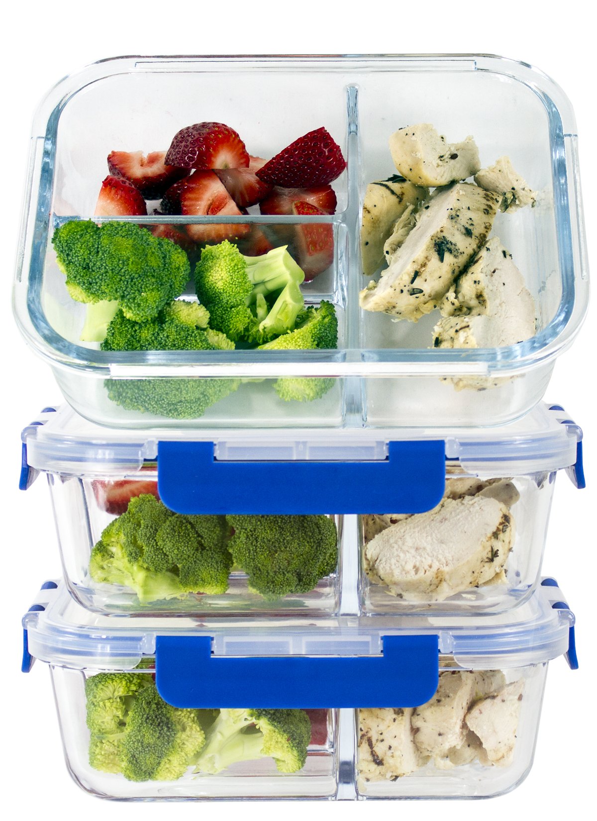 [LIFETIME LIDS] LARGE Premium 3 Sets 3 Compartment Glass Meal Prep