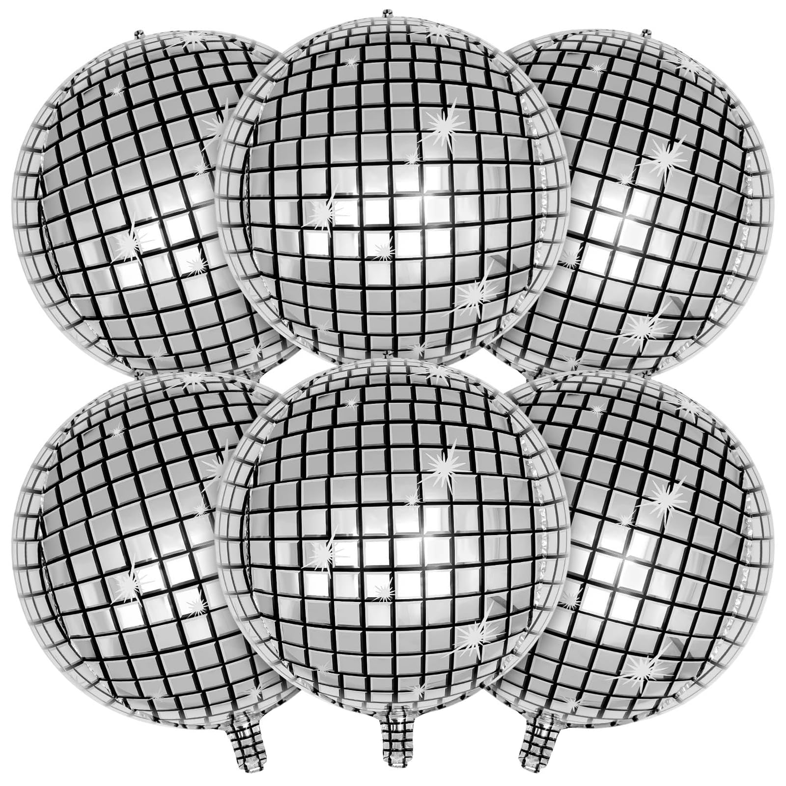 6 Pcs Disco Ball Balloons, 22Inch Silver Disco Ball Balloons, Silver Foil for Theme Party Decorations Supplies, Fever Party Decoration