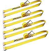 XSTRAP STANDARD 4-Pack E-Track Ratchet Straps 2" x 12' - 4,400 lbs Heavy Duty Cargo Tie Downs for Trailers, Trucks, Vans & Motorcycle Securing with Spring Fittings (Yellow)