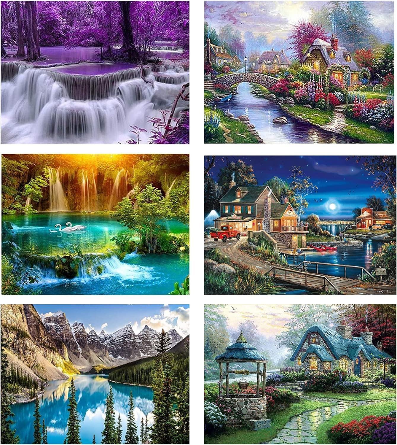 LWZAYS 6 Pack Landscape Diamond Painting Kit for Adults - Crystal Art Kit for Home Decor (30x40cm)