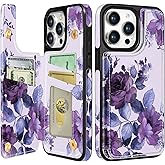 Lotadilo for iPhone 15 Pro Max Wallet Case with Card Holder, Designer Purple Flower Pattern Kickstand Magnetic Clasp Back Flip Folio Leather Phone Cases for iPhone 15 Promax for Women Men Girls