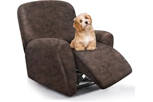 molasofa Leather Like Recliner Chair Covers - Lazy Boy Recliner Chair Covers for Reclining Chair 4 Pieces Washable Recliner Slipcovers That Stay in Place (Dark Brown)