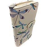 Shag Wear Dragonflies Large Wallet Vegan Faux Leather Nature Design Clutch with Card Slots Bill Compartments ID Window Zippered Coin Pocket 7" Beige