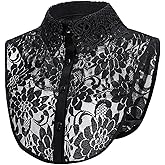 AsggBah 1pc Black Fake Collar Lace Detachable Dickey Collar Blouse Sweater Half Shirts False Collar for Women Girls (Black)