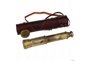 US HANDICRAFTS Handmade Vintage Brass Telescope | East India Company 1818 Tracker Spyglass Replica, 32” Antique Maritime Telescope in Hand-Stitched Leather Case | Nautical Decor, Collector’s Souvenir