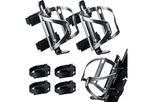 MATYKIT Bike Water Bottle Holder No Screws, Double Fix with Removable Velcro for Mountain Bottle Cage, 2 Pack Lightweight Aluminum Alloy Silver Bicycle Cup Cage Holder for Bicycle Accessories Portable
