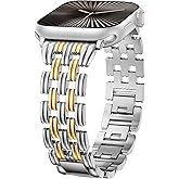 Minyee Compatible with Apple Watch Band Women 42/41/40/38/44/45/46/49mm, Dressy Starlight Gold Shiny Basketweave Designer Stainless Steel Metal Strap for iWatch Series 11 10 9 8 7 6 5 3 2 1 SE Ultra