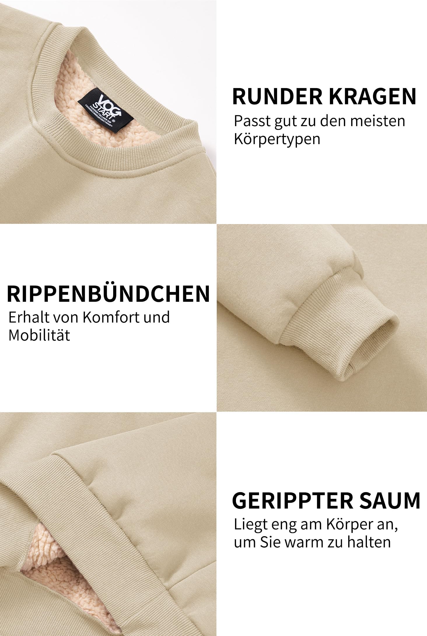 VOGSTART Herren Winterpullover Pullover Gefüttert Fleecepullover Dicker Warm Fleece Warme Baum Winterpullover Beige L 5