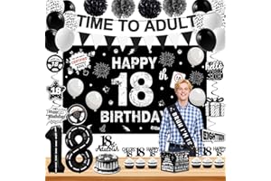 Happy 18th Birthday Decorations for Boys Girls, Black and Silver 18 year old Birthday Party Decorations, Happy 18th Birthday 