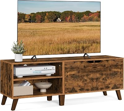 VASAGLE TV Stand 140 cm with 2 Doors Rustic Brown LTV027X01 65 Inch TV