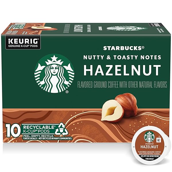 STARBUCKS K-CUP COFFEE PODS, HAZELNUT FLAVORED COFFEE, NATURALLY FLAVORED, 100% ARABICA, 1 BOX (10 PODS)