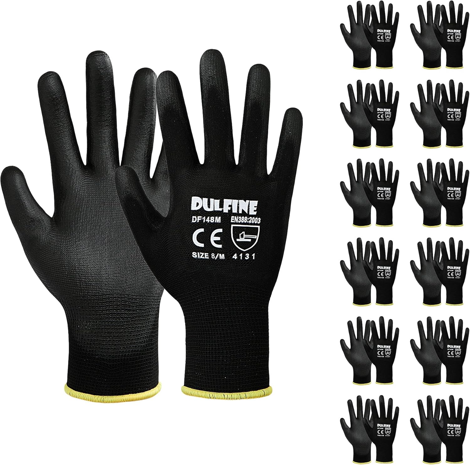 Ultra-Thin PU Coated Work Gloves-12 Pairs, Excellent Grip, Nylon Shell Black Polyurethane Coated Safety Work Gloves, Knit Wrist Cuff, Ideal for Light Duty Work. (Extra Large) - - 