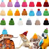 MTLEE 20 Pcs Pet Snake Knitted Hat with Adjustable Elastic Chin Strap | Small Reptile Lizard Hamster Guinea Pig Accessories, Mini Hat for Ball Python Chameleon, Colorful Knitted Decoration