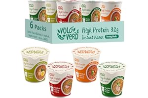 VOLO VERO High Protein (32g) Ramen Noodles Cup Variety Pack, Plant-Based, Non-Fried, Vegan, Low Fat | Chicken, “Spicy” Beef, Kimchi, Curry Flavors | 6-Packs, Quick Healthy Asian Meal
