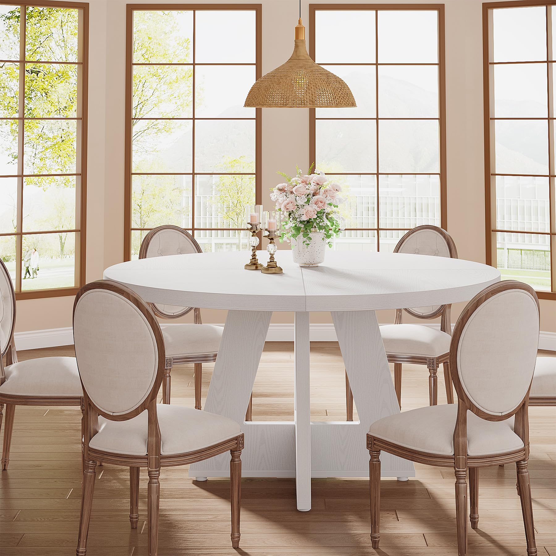 Tribesigns Round Dining Table Wood Kitchen Table For Dining Room, 47 In ...