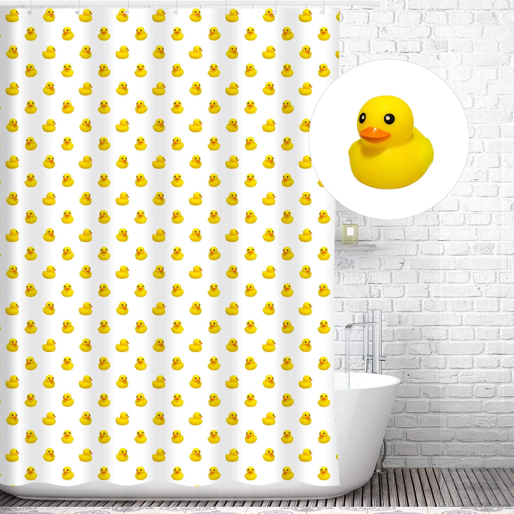 Traveling Twins Rubber Duck Shower Curtain Liner (100% Polyester Fabric, Waterproof + Weighted Bottom) - 72 x 70 inches