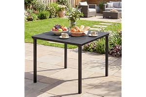 Outsunny Outdoor Dining Table for 4, Square HDPE Patio Table with Metal Legs for Garden, Backyard, Balcony, Deck, Black