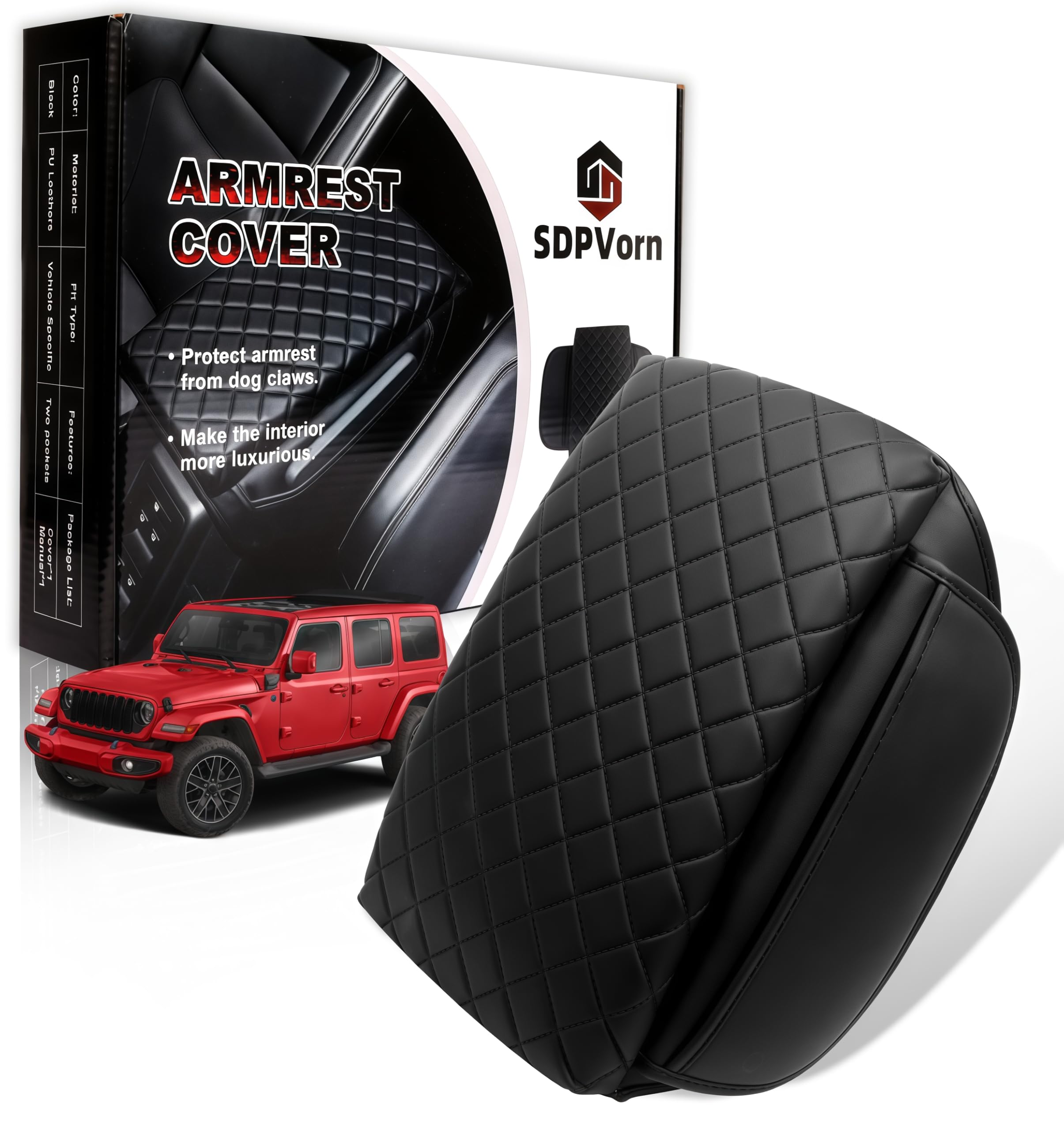Photo 1 of Armrest Cover for Jeep Wrangler Center Console Pad with Organizer Storage Pockets, Black Faux Leather Arm Rest Lid Protector Cushion Interior Accessories (2018-2025 Wrangler JL & Gladiator JT)
