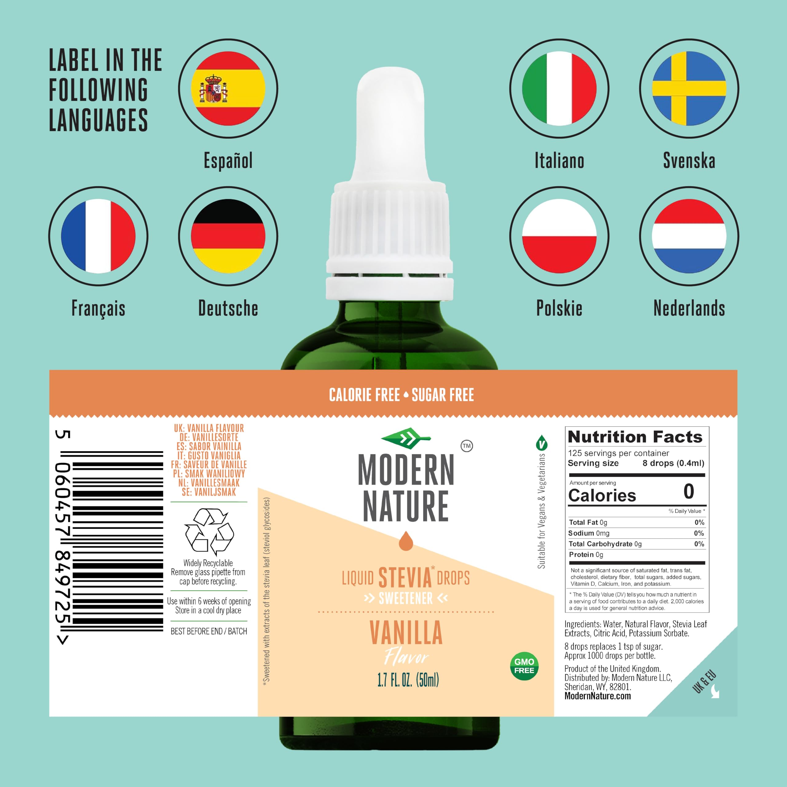 Modern Nature Vanille Stevia Flüssig - Flavour Drops - Stevia Zucker - Stevia Drops Süßstoff - Liquid Aroma Geschmacks Tropfen - Zero Sirup Zuckerfrei Ohne Kalorien Alternative Süßungsmittel 50ml 7