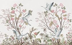 Muravie Cranes and Flowers in White