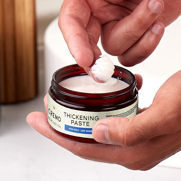 CREMO HAIR THICKENING PASTE FOR MEN – PREMIUM BARBER GRADE THICKENING PASTE, HIGH HOLD AND LOW SHINE, HAIR STYLING 4 OZ