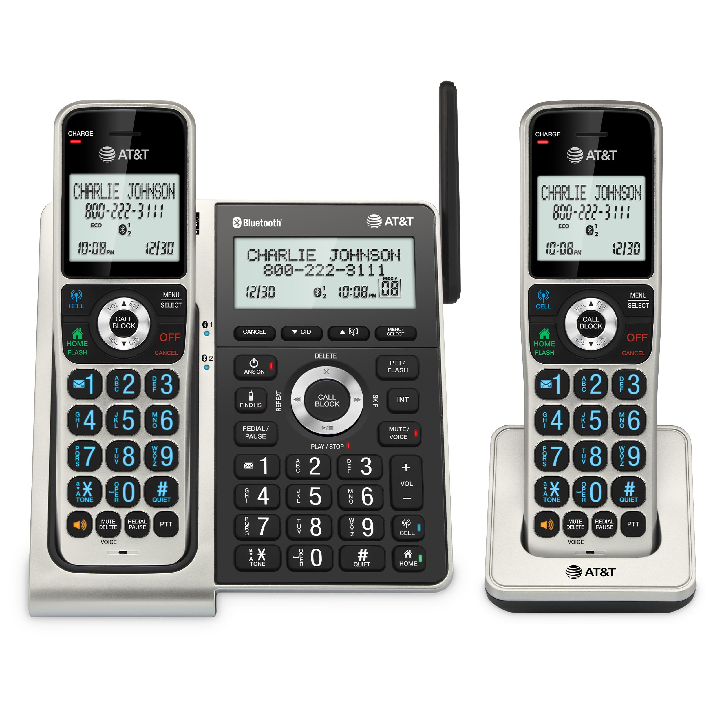 AT&T BL3107-2 2-Handset DECT 6.0 Cordless Home Phone with Bluetooth, Answering System, Smart Call Blocker, Extended Range, 2