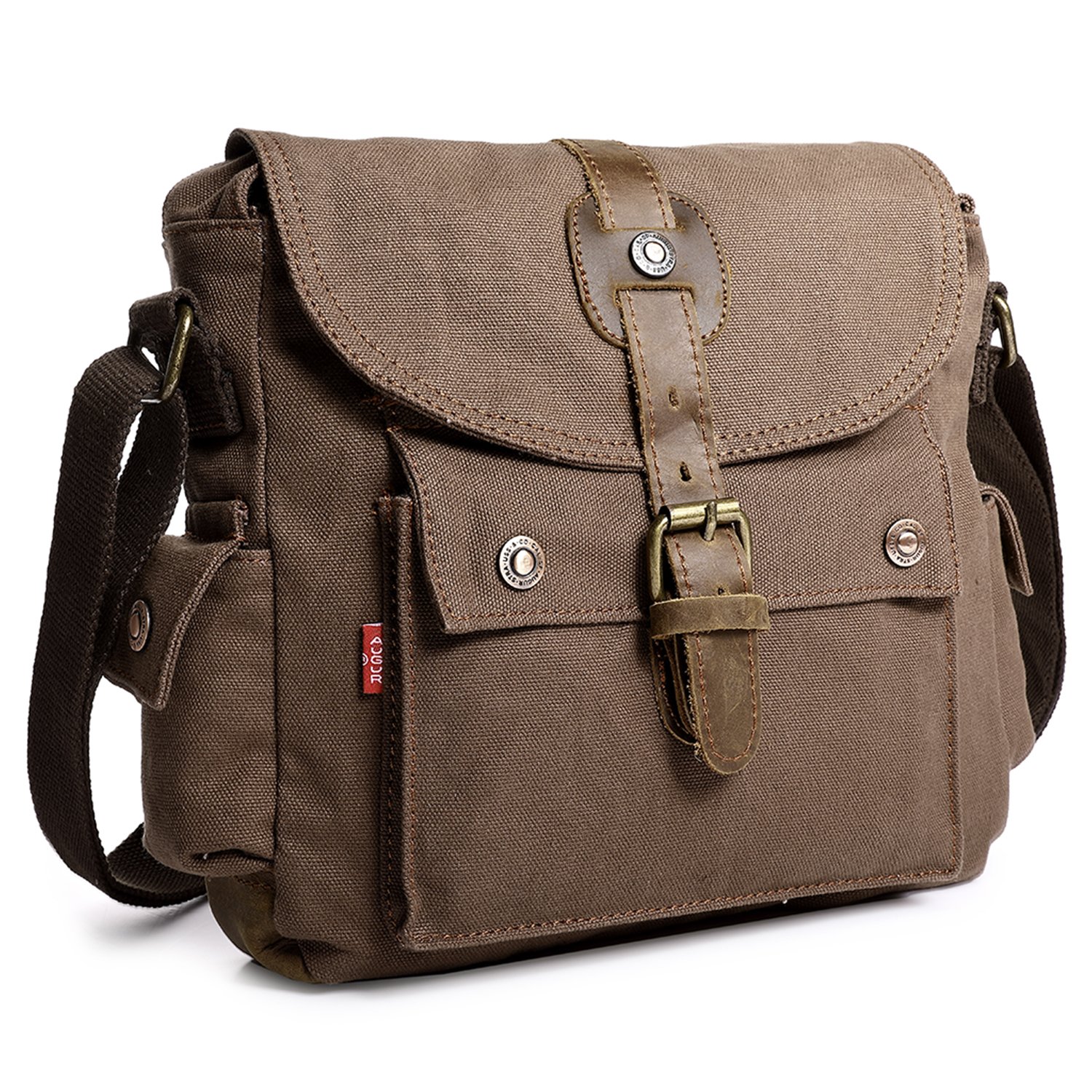 Mupack Small Casual Handbag Travel Canvas Bag Shoulder Bag Messenger Cross Body Sling Bag Crazy Horse Leather Handbag Coffee