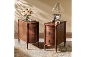 STO'SENSE Nightstand Set of 2 w/Charging Station & 3 Drawers, Pre-Assembled, Vintage Side Table w/Antique-Finished Pulls, Rustic Wood Finish, Narrow End Table w/Turned Legs for Bedroom, Brown