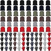 Kigeli 96 Pcs Kids Winter Beanies and Gloves Set Warm Cold Weather Hats Unisex Bulk Pack Gift for Girl Boy School Multicolor(6 Colors)