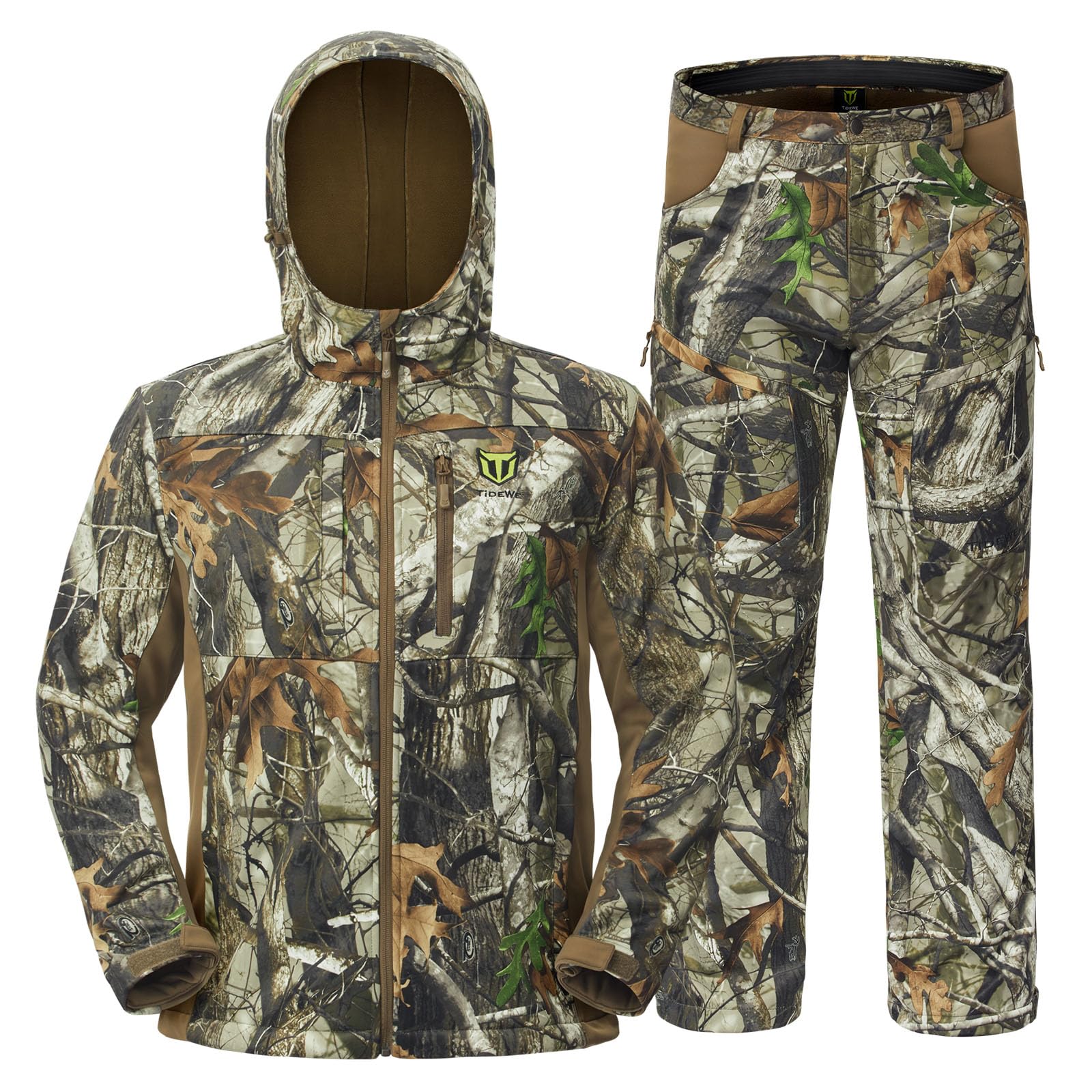 Photo 1 of TIDEWE Hunting Clothes for Men with Fleece Lining, Water-Resistant Silent Hunting Suit for Climbing Hiking Trekking Camping (Next Camo G2 Size M)